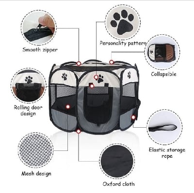 Picture of (Large Size)Portable Folding Pet tent Dog House Cage Dog Cat Tent Playpen Puppy Kennel Easy Operation Octagon Fence Easy House for cat and dog - 200 gm