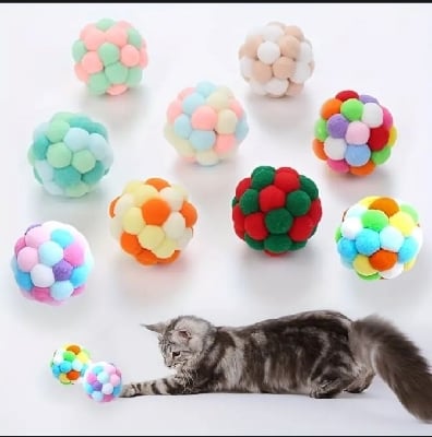 Picture of Cat toys Colorful handmade bell ball Elastic ball interactive chase pet supplies - Multicolor - 