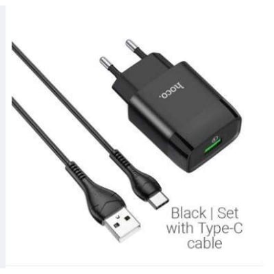 Picture of Hoco C72Q Glorious Qc3.0 Wall Charger, Single Usb, 18W Output, Eu Plug, Set With Cable For Type-C - Charger-Black