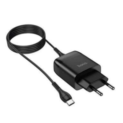Picture of Hoco C72Q Glorious Qc3.0 Wall Charger, Single Usb, 18W Output, Eu Plug, Set With Cable For Type-C - Charger-Black