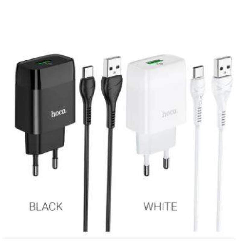 Picture of Hoco C72Q Glorious Qc3.0 Wall Charger, Single Usb, 18W Output, Eu Plug, Set With Cable For Type-C - Charger-Black