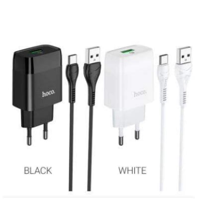 Picture of Hoco C72Q Glorious Qc3.0 Wall Charger, Single Usb, 18W Output, Eu Plug, Set With Cable For Type-C - Charger-Black