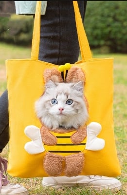 Picture of Cat Carrier Bag Canvas Pet Shoulder Bag for Puppy Small Dogs and Cats Hiking - Yellow - 