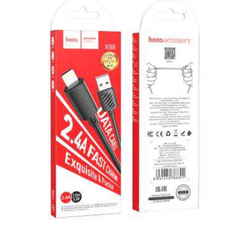 Picture of Hoco X88 Gratified USB to Lightning 2.4A Fast Charging Data Cable for iPhone-Black