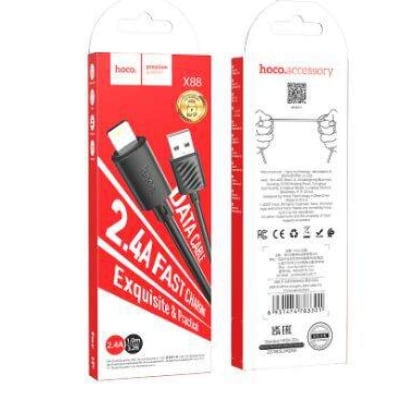Picture of Hoco X88 Gratified USB to Lightning 2.4A Fast Charging Data Cable for iPhone-Black