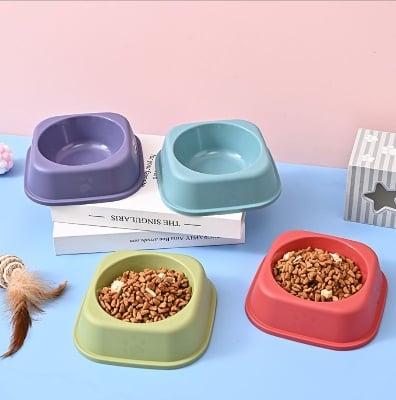 Picture of 1pc Random Color Paw Prints Cat Bowl, Cat Food Plate, Cat Water Dish, Anti-Tipping Design, Pet Feeding Bowl - 20 gm
