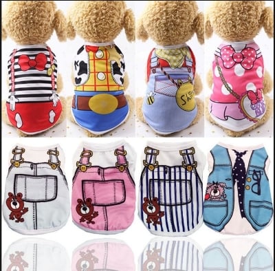 Picture of New Cotton Puppy Dogs Vests Pink Blue Breathable Cartoon Puppy Dog Vest Soft Cartoon Clothing Summer Shirt - 10 gm
