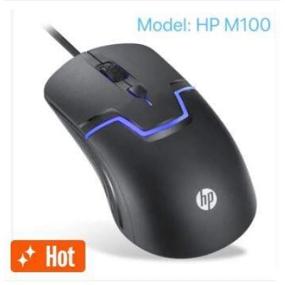 Picture of HP M100 USB Wired Gaming Optical Mouse with LED Backlight And Adjustable 1000/1600 DPI Settings, 3 Buttons For Gaming Gamers-Black