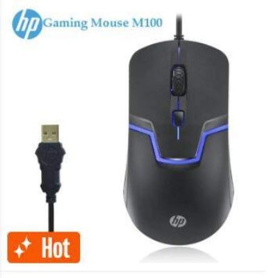 Picture of HP M100 USB Wired Gaming Optical Mouse with LED Backlight And Adjustable 1000/1600 DPI Settings, 3 Buttons For Gaming Gamers-Black