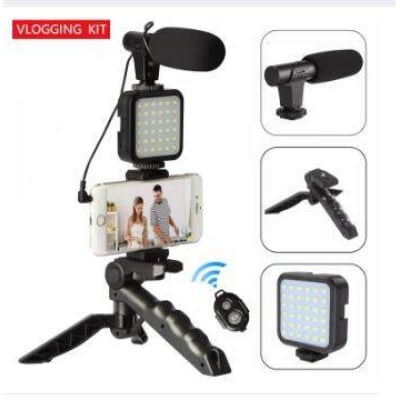 Picture of Professional AY-49 Smartphone Vlog Video Fill Light Kit with Tripod Microphone Phone Stand Remote Controller Shooting-Video Making kt-Vlogging Kit-Black