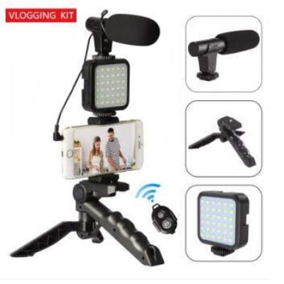 Picture of Professional AY-49 Smartphone Vlog Video Fill Light Kit with Tripod Microphone Phone Stand Remote Controller Shooting-Video Making kt-Vlogging Kit-Black