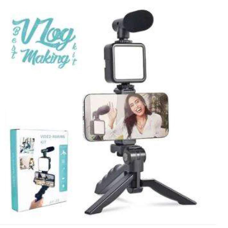 Picture of Professional AY-49 Smartphone Vlog Video Fill Light Kit with Tripod Microphone Phone Stand Remote Controller Shooting-Video Making kt-Vlogging Kit-Black