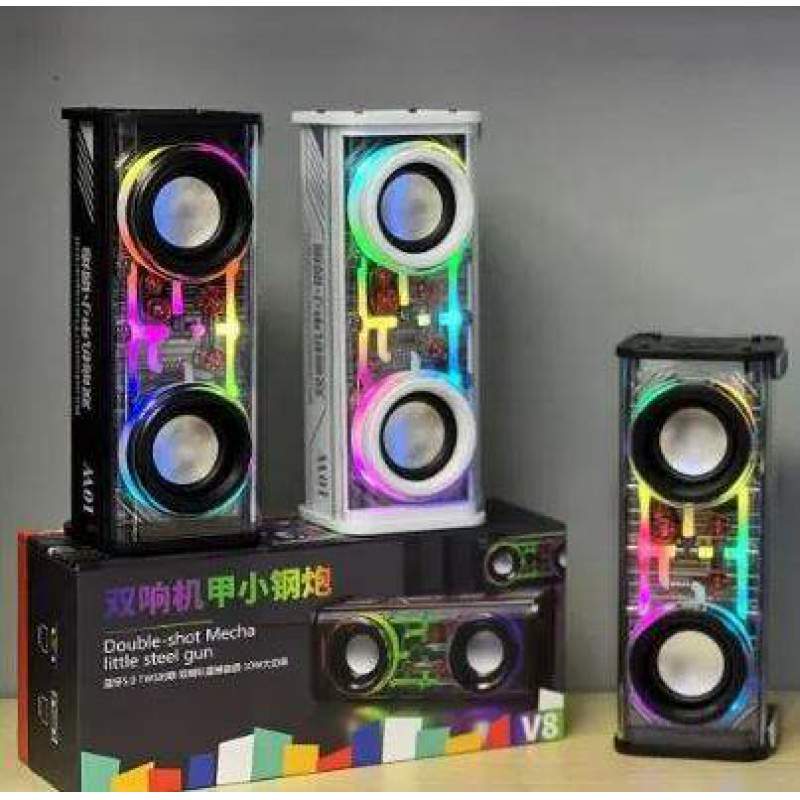 Picture of Mecha V8 Double-shot Little Steel Gun 10W Transparent Speaker-black