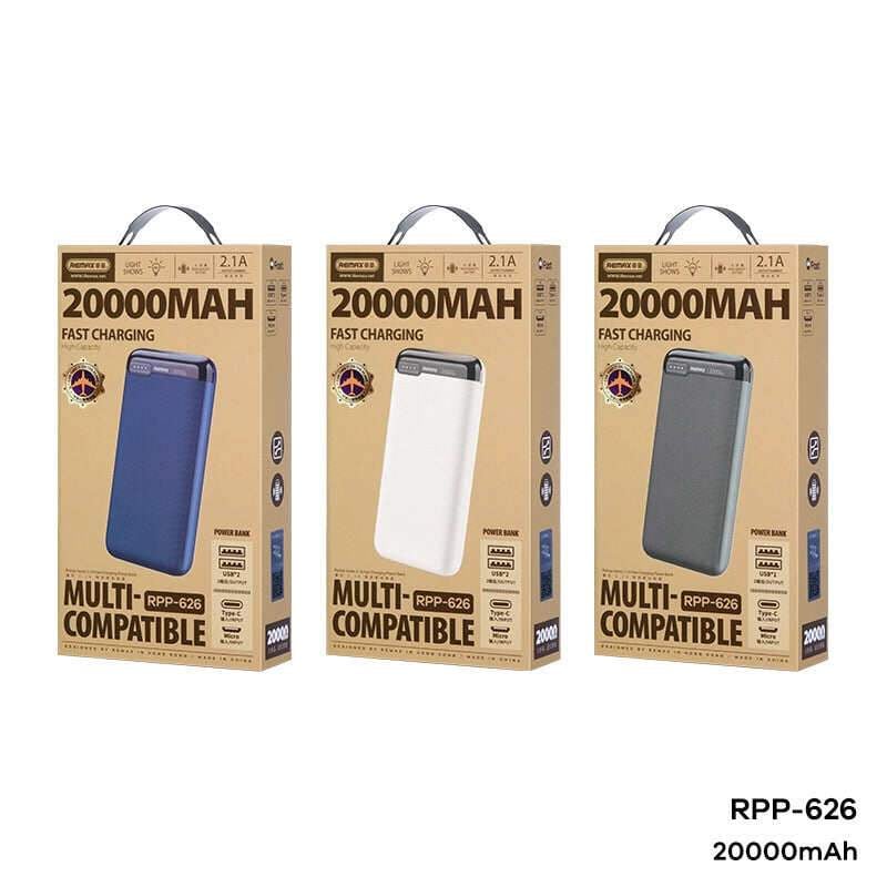 Picture of REMAX RPP-626 20000mAh RUINAY SERIES 2.1A FAST CHARGING POWER BANK (INPUT-TYPE-C/MICRO) (OUTPUT-USB 1/2)-Black