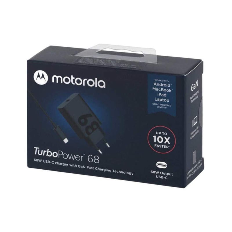 Picture of Motorola 68W USB-C Charger with GanFast Technology Motorola Universal Charger PD Motorola Turbo-Power 68W USB-C Wall Charger-Black