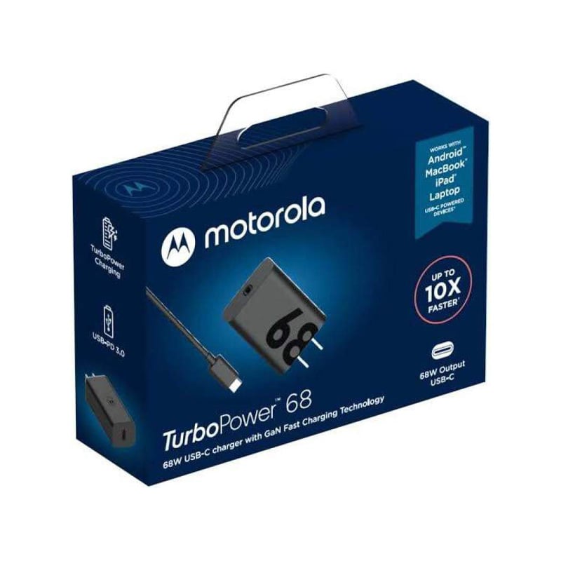 Picture of Motorola 68W USB-C Charger with GanFast Technology Motorola Universal Charger PD Motorola Turbo-Power 68W USB-C Wall Charger-Black