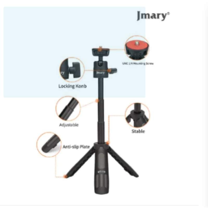 Picture of Jmary MT-19 Mini Selfie Stick with Tripod Stand (Coming with Universal Mobile Phone Holder) Compatible with Phones, Microphone, Action Camera & DSLR-Black