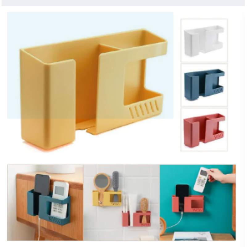 Picture of 2 In 1 Wall Mounted Mobile Phone Remote Control Storage Box Multifunctional Punch-free Storage Rack Wall Debris Storage Holders