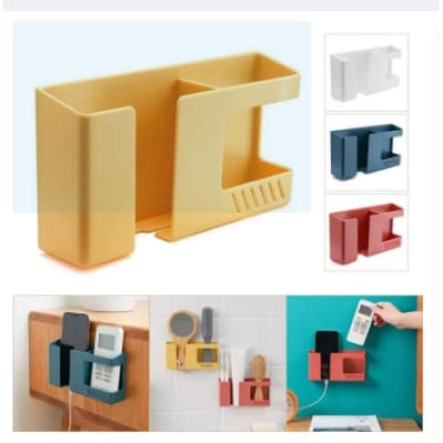Picture of 2 In 1 Wall Mounted Mobile Phone Remote Control Storage Box Multifunctional Punch-free Storage Rack Wall Debris Storage Holders