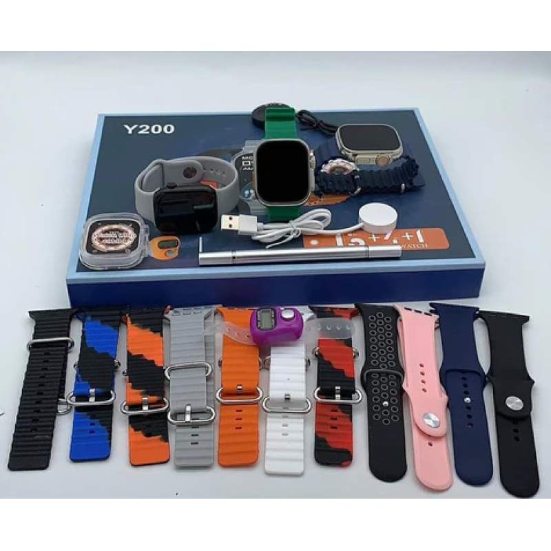 Picture of Y200 Smartwatch ( 3 Watches + 13 Straps + Silicone Case + Touch Pen + Counter ) 3 in 1 Combo Pack Smart Watch-Multicolor