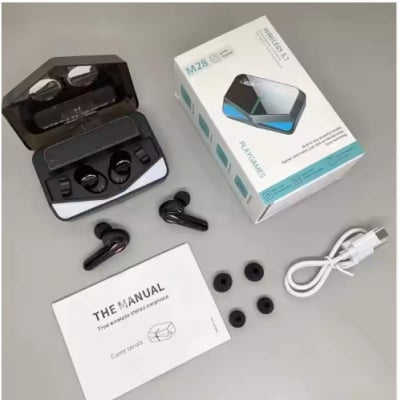 Picture of M28 True Wireless Gaming Earbuds In Ear Headphones TWS Stereo Mic Game Earphones with Charging Case-Black