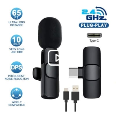 Picture of K8 Wireless Microphone Professional Lapel Lavalier Microphone Portable Audio Video Mic Remove Noise Mini Mic Lapel For YouTube Facebook Vloggers Interview Auto-syncs-Black