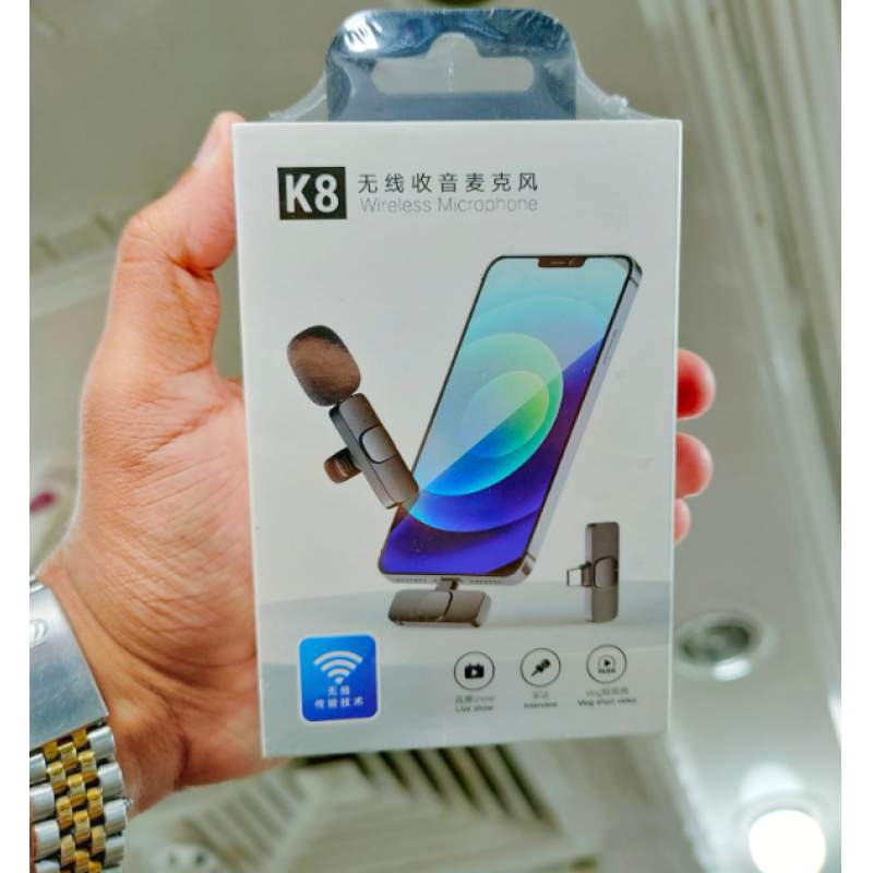 Picture of K8 Wireless Microphone Professional Lapel Lavalier Microphone Portable Audio Video Mic Remove Noise Mini Mic Lapel For YouTube Facebook Vloggers Interview Auto-syncs-Black