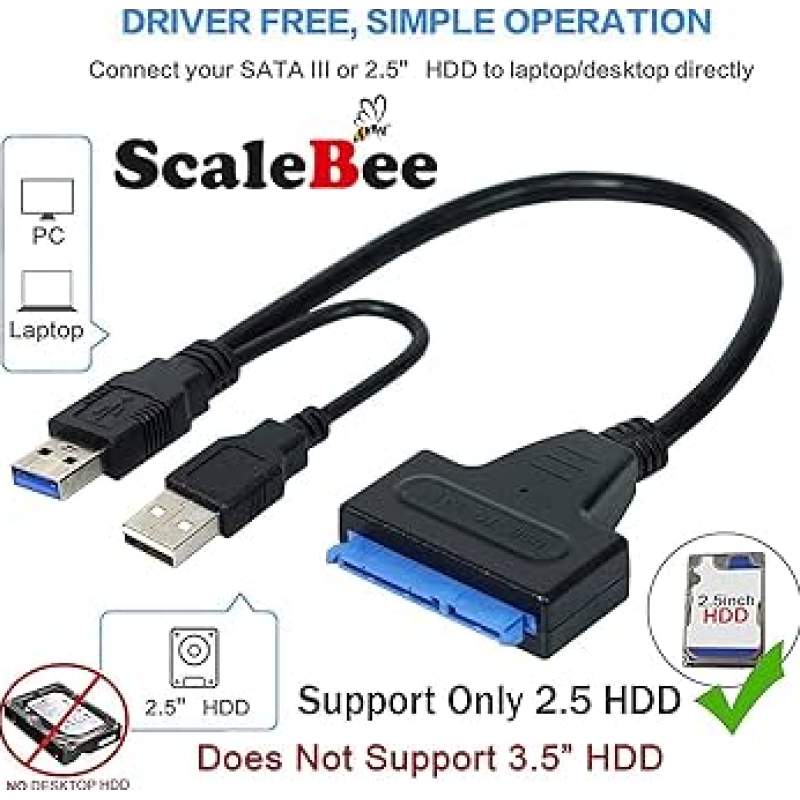Picture of High-Speed USB SATA Cable External Hard Disk Reader 2.5 HDD SSD Hard Drive Adapter 22cm/35cm/50cm USB 3.0/2.0 for Optional-Black