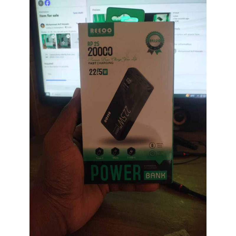 Picture of Reeoo 22.5W Super Fast 20000mAh Power Bank (RP25)-Black