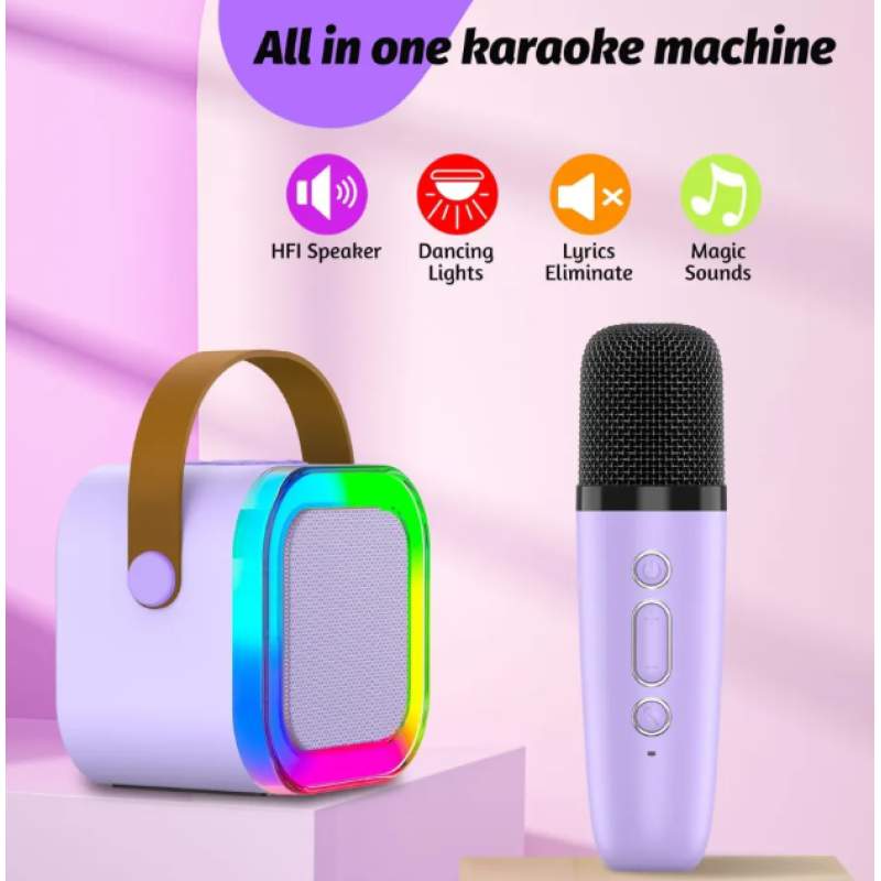 Picture of K12 Portable Bluetooth Speaker with Karaoke Mic, RGB Lights, HiFi Sound, and Subwoofer-Multicolor