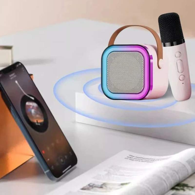 Picture of K12 Portable Bluetooth Speaker with Karaoke Mic, RGB Lights, HiFi Sound, and Subwoofer-Multicolor