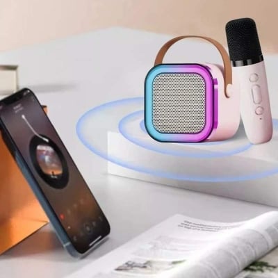 Picture of K12 Portable Bluetooth Speaker with Karaoke Mic, RGB Lights, HiFi Sound, and Subwoofer-Multicolor