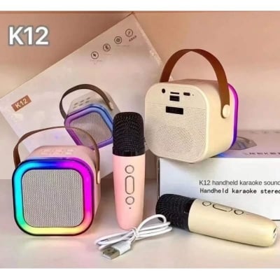 Picture of K12 RGB Karaoke Bluetooth Speaker with One Microphones, 8W Sound Power, Bluetooth 5.0 Connectivity-Multicolor