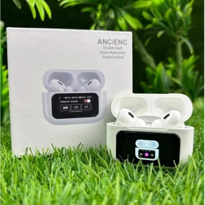 Picture of Airpods Pro With Screen Display ANC / ENC Dobble Dark Touch Control Noise Reduction A9 Pro Bluetooth Headphone-White