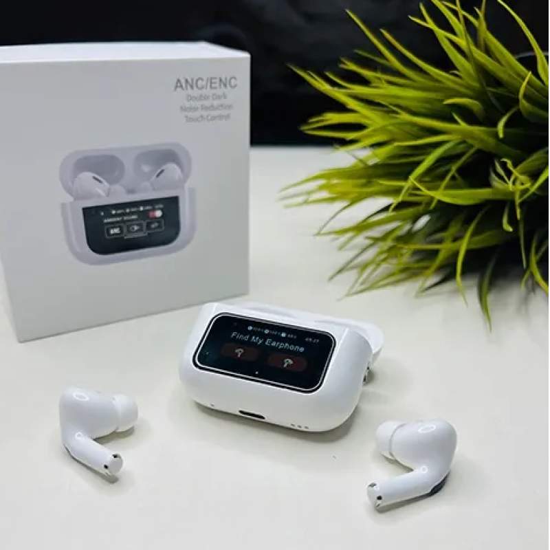 Picture of Airpods Pro With Screen Display ANC / ENC Dobble Dark Touch Control Noise Reduction A9 Pro Bluetooth Headphone-White