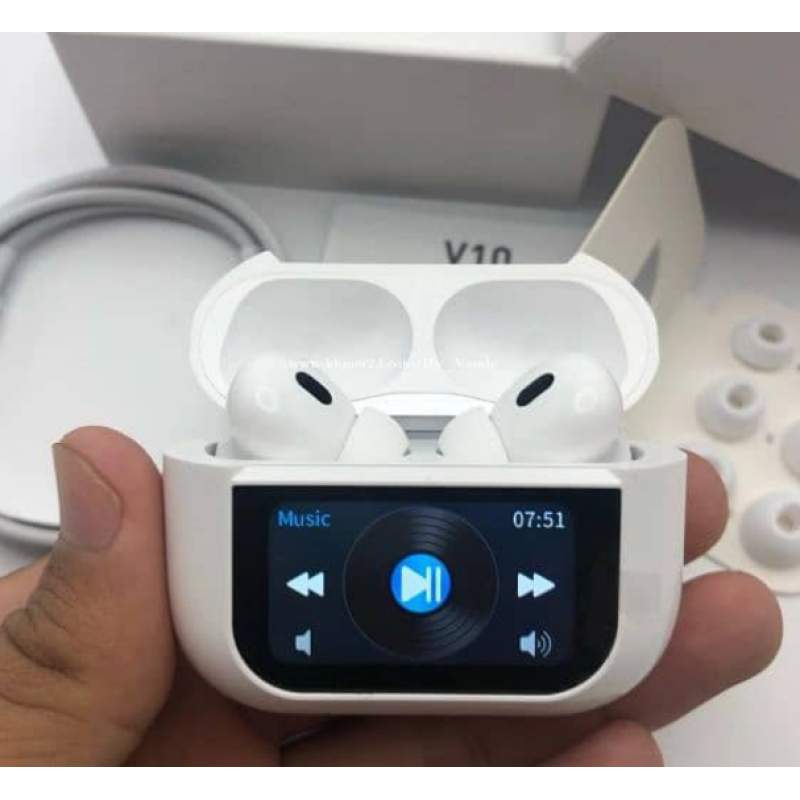 Picture of Airpods Pro With Screen Display ANC / ENC Dobble Dark Touch Control Noise Reduction A9 Pro Bluetooth Headphone-White