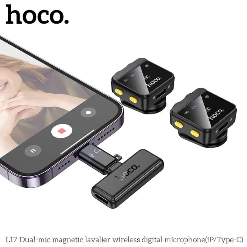 Picture of Hoco L17 wireless digital microphone dual magnetic lapel microphone (iP/Type-C)-Black
