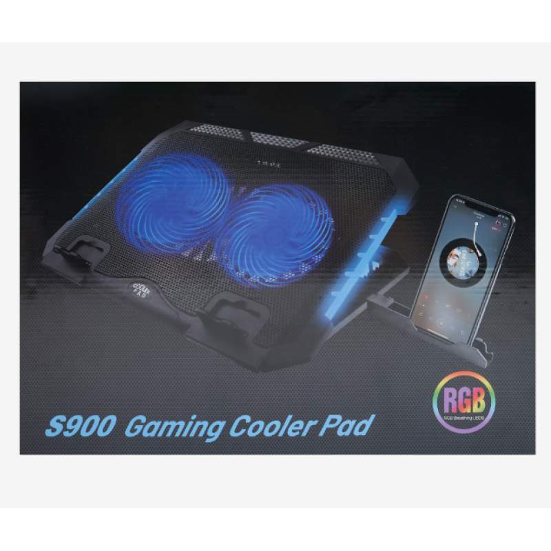 Picture of S900 Cooling Pad For 14-17 Inch Laptops Gaming Notebook Dual USB Ports Adjustable Height RGB Laptop Cooling Pad Stand-Black