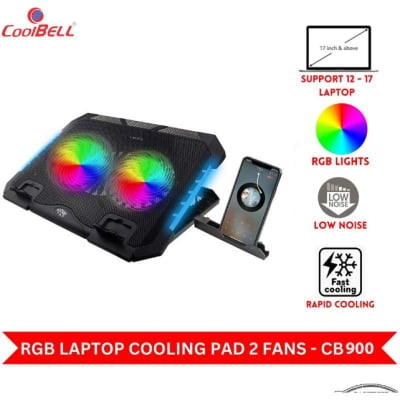 Picture of S900 Cooling Pad For 14-17 Inch Laptops Gaming Notebook Dual USB Ports Adjustable Height RGB Laptop Cooling Pad Stand-Black