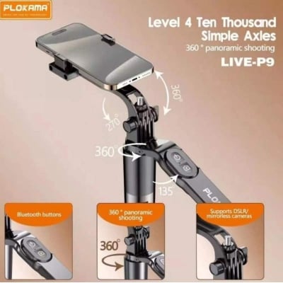 Picture of PLOKAMA P9 LED Tongsis Tripod Bluetooth Selfie Stick-Black