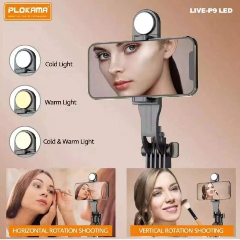 Picture of PLOKAMA P9 LED Tongsis Tripod Bluetooth Selfie Stick-Black