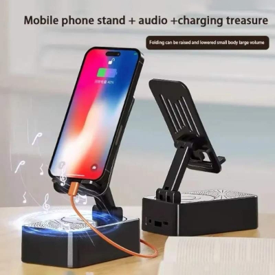 Picture of Foldable Mobile Phone Desk Holder,Wireless Speaker with Stand - 3 in 1 Mobile Phone Holder,360 Rotating Phone Stand,Phone Stand with Speaker, Cellphone Holder with Bluetooth Speake-Black