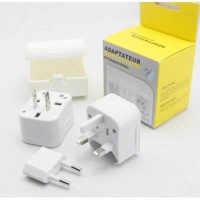 Picture of Universal Multi Plug 3-in1 Travel Adapter Converter International Quality Multi Plug Power Socket UK/US/AU/EU/CA converter All in 1 Travel Adapter-White