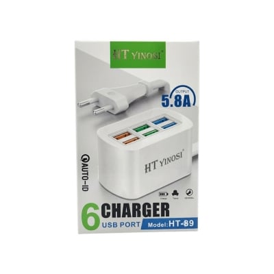 Picture of 5.8A 6-Port USB Fast Charger | Multi-Port USB Hub Adapter | Rapid Charging Station for Mobile Phones & Smart Devices-White
