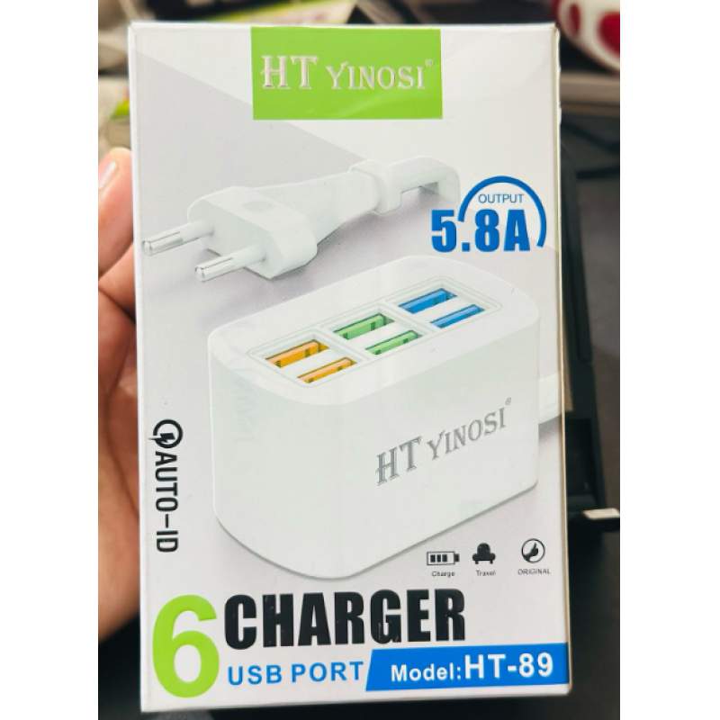 Picture of 5.8A 6-Port USB Fast Charger | Multi-Port USB Hub Adapter | Rapid Charging Station for Mobile Phones & Smart Devices-White
