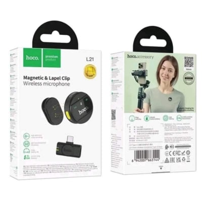 Picture of HOCO | L21 “Charm” Wireless Lavalier Microphone | Type-C or Lightning Receiver | Omnidirectional Electret, ENC Noise Reduction | Clip-On, Plug & Play | For Android & iPhone-black