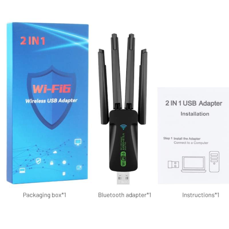 Picture of AX900 WIFI6 Bluetooth 5.4 USB Wireless Adapter 2.4G/5Ghz 900Mbps Dual Band 4-Antennas WiFi Network Card Dongle  All-Black