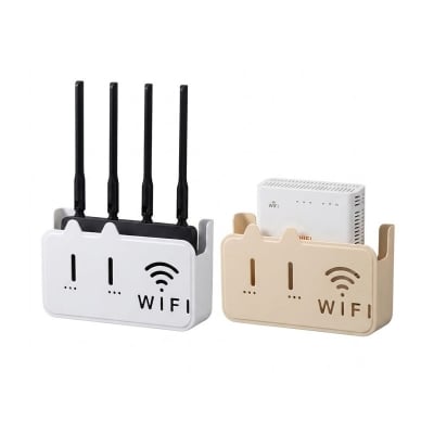 Picture of New Portable Wall Mounted WiFi Router Shelf Cute Cartoon Bear Punch-Free Router Storage Box Space-Saving Router Rack for Living-Multicolor