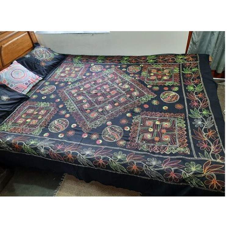Picture of Hand made Bed sheet for bed room-Multicolor