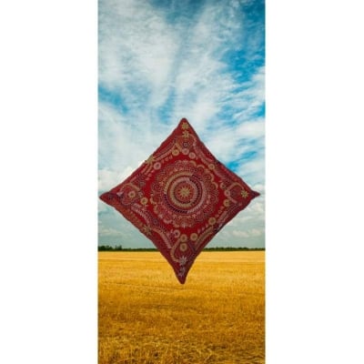 Picture of Hand made cushion cover red/ black 1 piece-Maroon